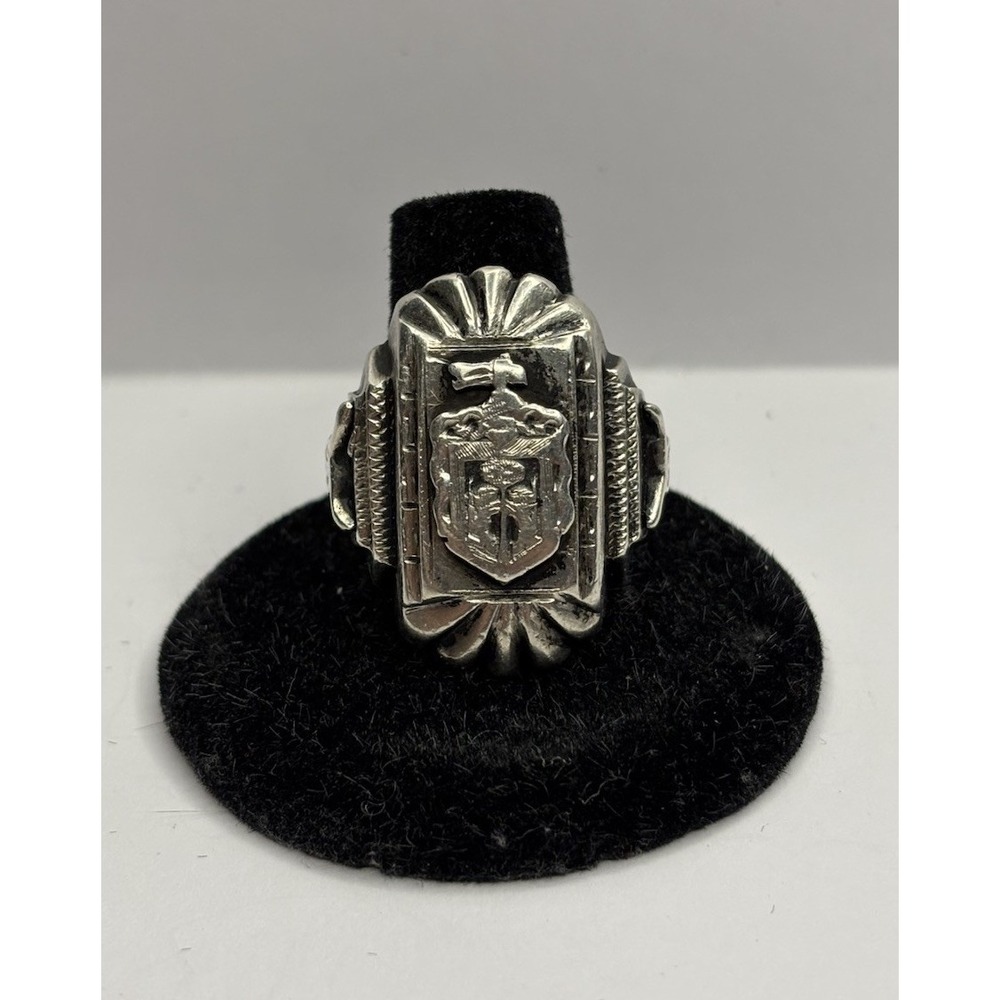 VTG Mexico TAXCO 925 Silver Signet Biker Ring Artisan Heraldic Crest Size 10